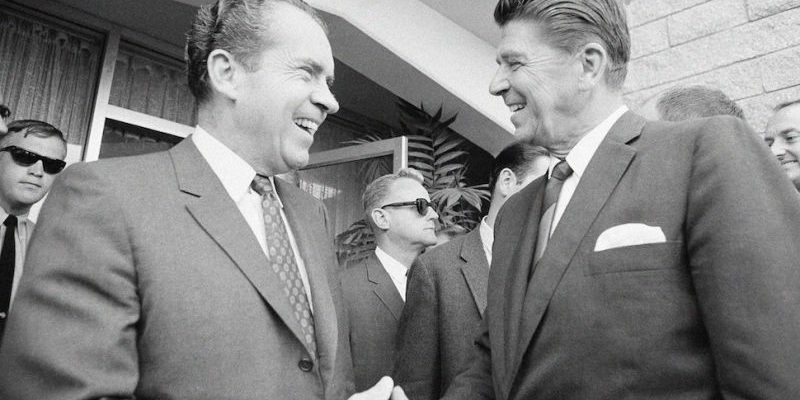"Nixon and Reagan shaking hands:
