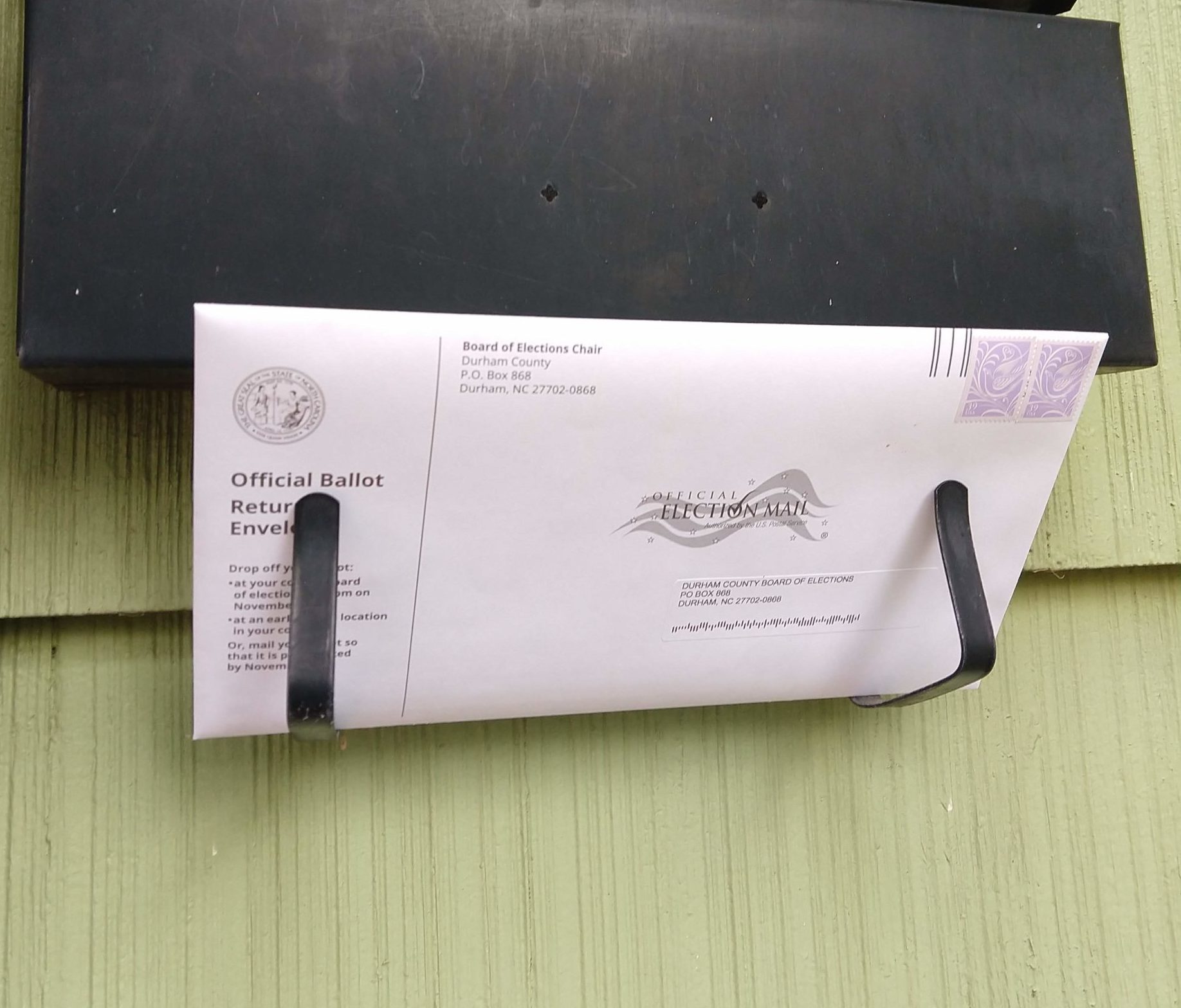 Absentee ballot in a mailbox